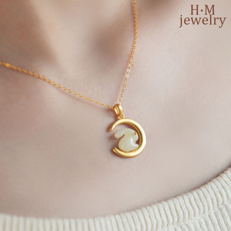 Kalung Rantai Dengan Liontin Bulan Sabit + Kelinci Mewah Untuk Wanita 2022
