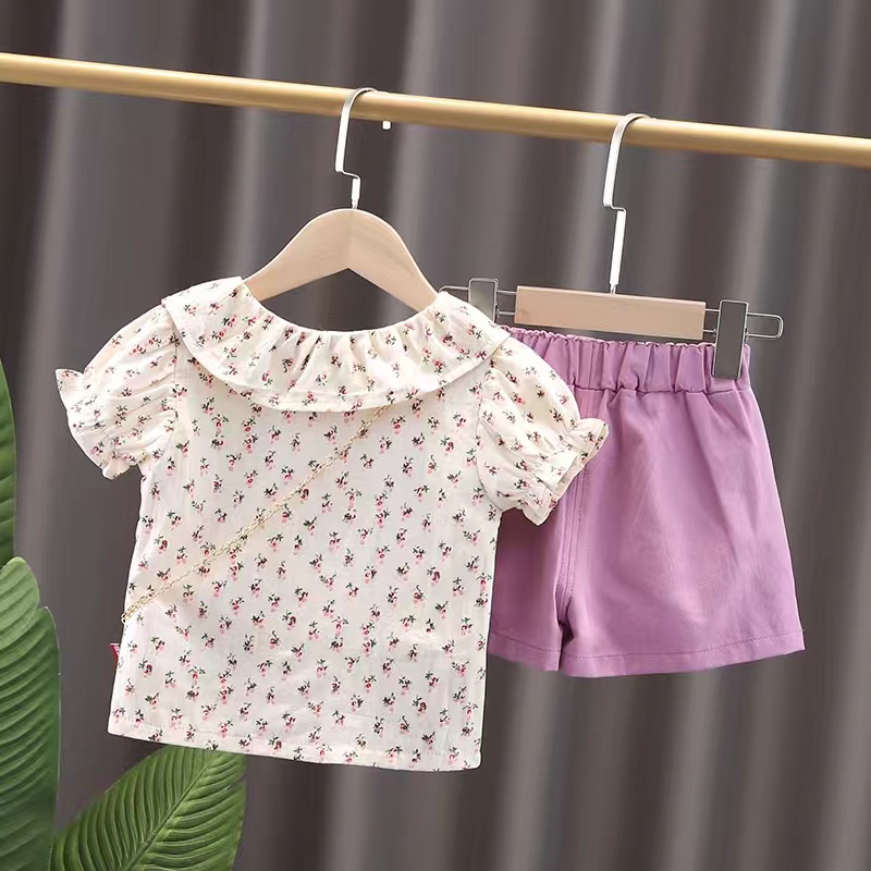 Setelan Baju Anak Perempuan Lengan Pendek Usia 1-4 Tahun / Setelan Baju KAtun Anak Perempuan Import