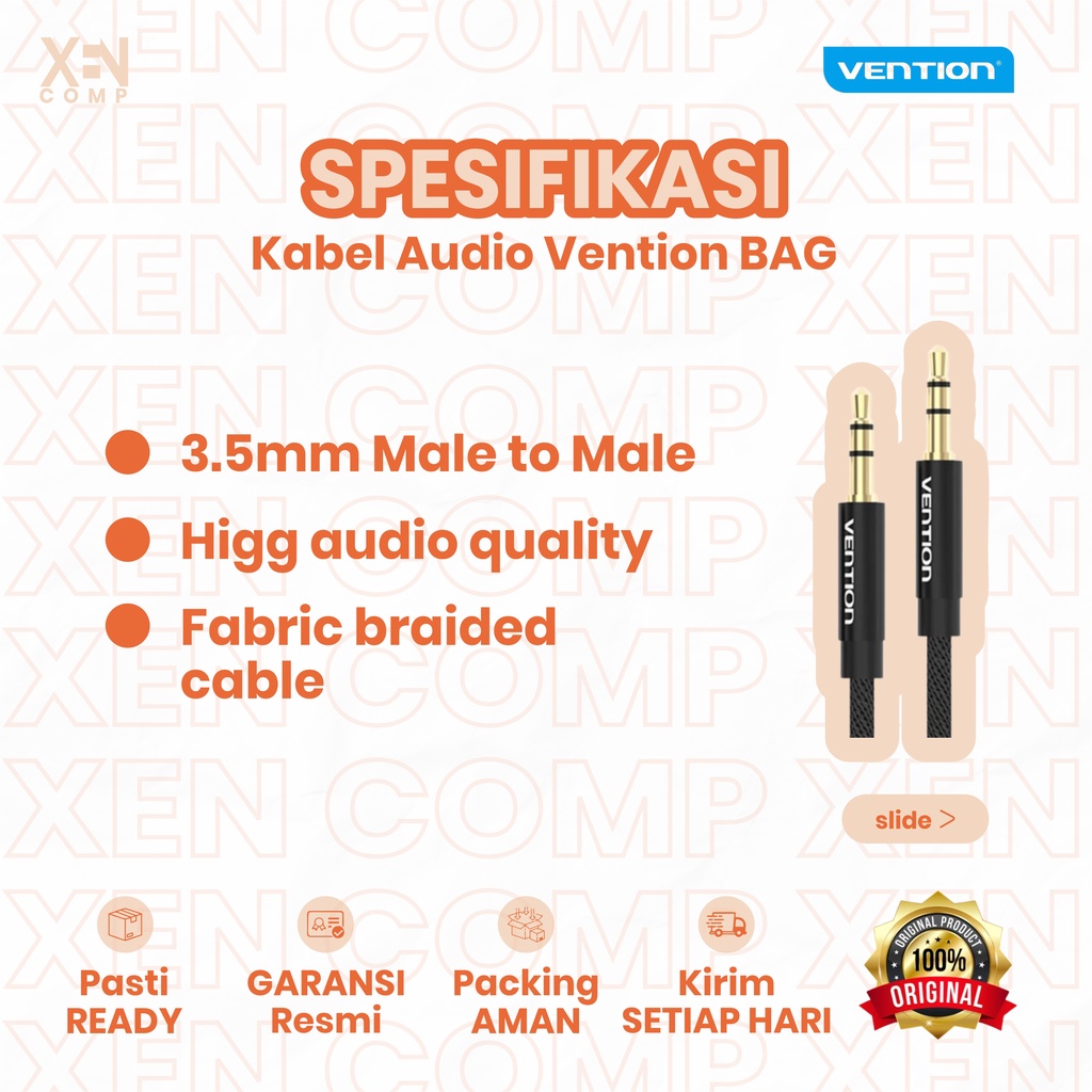 Kabel Aux Jack Jek Audio Vention 3.5mm Male to Male Handphone ke Speaker BAG BAQ