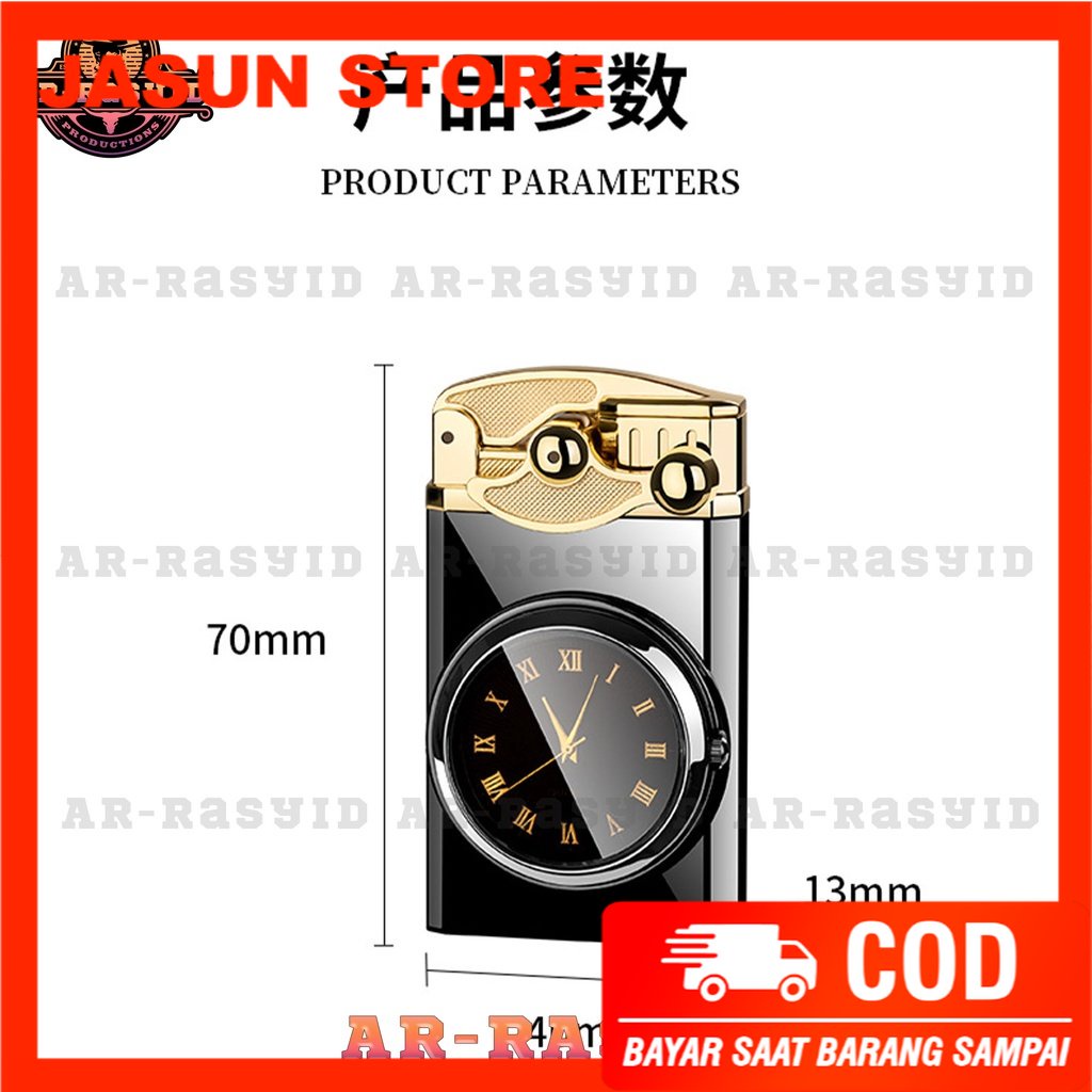 BISA COD! Korek Api 2 Api Las Gas Jam Elegan Watch Rocker Clock Lighter QD-2023 1904