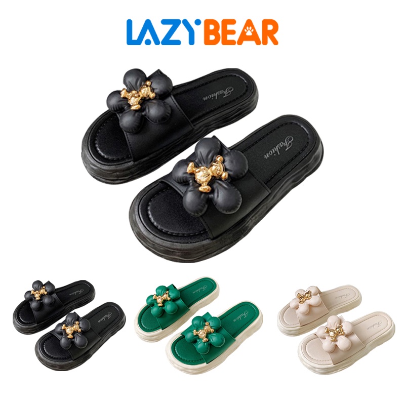 Lazy Bear Sandal Slip On Flower Bear H12 Sendal Jalan-jalan Korea Wanita Comfy Lucu