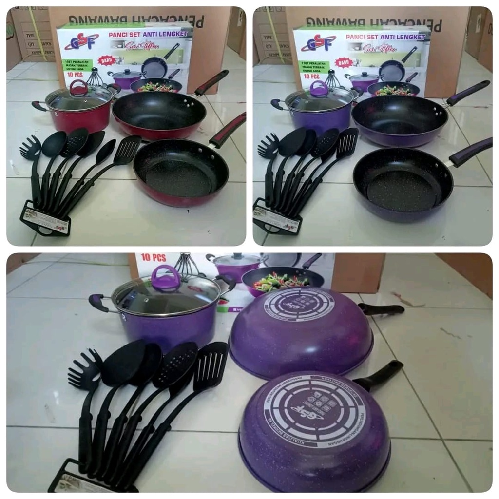 eflon GSF panci Set 3 in1 dengan 6 sepatula wajan gsf frypan gsf Teflon set dengan 6 pcs alat masak