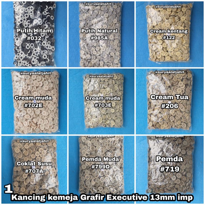 Kancing kemeja Grafir 20/4L/1.3cm Executive 1pak =rp.85.000/10gros