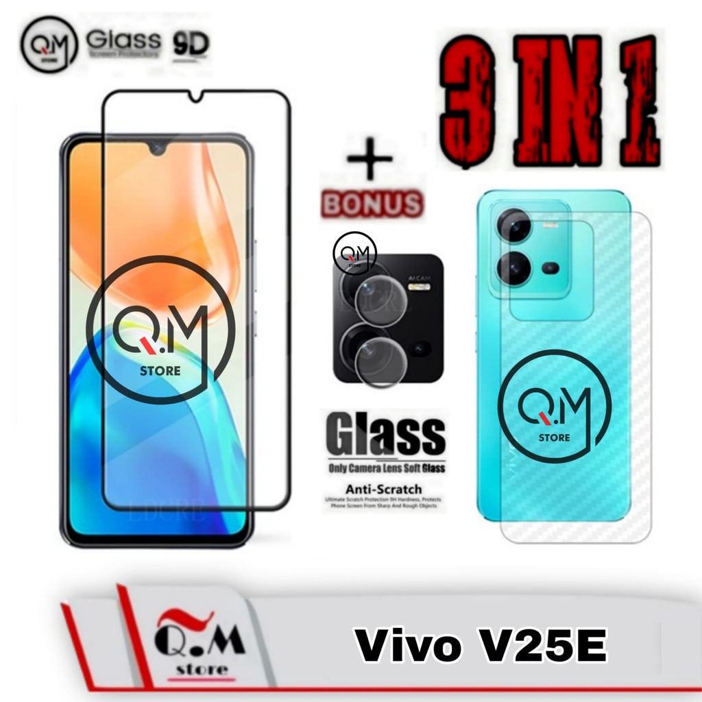 Paket 3in1 Tempered Glass Vivo V25E Anti Gores Pelindung Layar