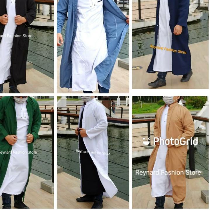 hf❃Terkini❈ Jubah gamis tob arab luaran Remaja Pria Dewasa gamis belah luar yaman jubah habib ori ju
