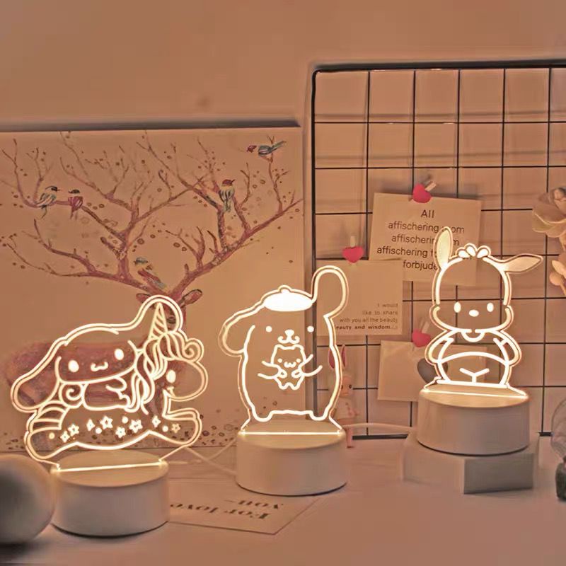 Lampu Kamar Tidur Melody Cinnamoroll Badtzmaru Kuromi Keroppi Hello Kitty Pompompurin Pochacco Dog Malam Meja Hias LED