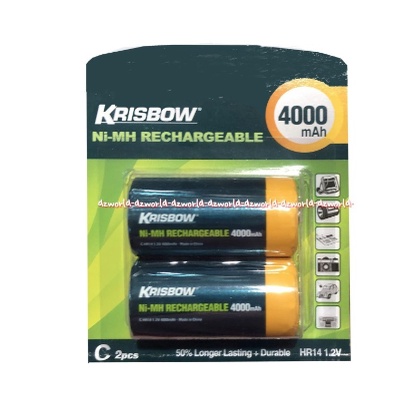 Krisbow Ni MH Rechargeable 4000MAH Baterai C 2Pcs Batrai Bulat Besar Bisa Di charge Di Charger Ulang Batrai Bisa Di Cas Battery C Battery Type C