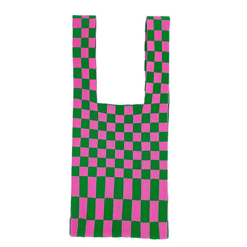 Chequerboard tas bahu kotak chessboard knit  totebag rajut