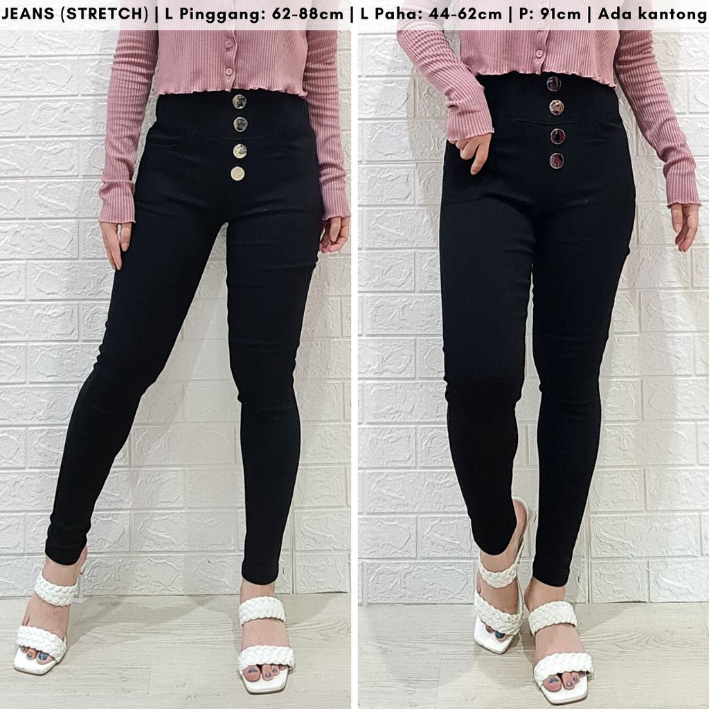 4602 claure button highwaist slim fit jeans celana import korea