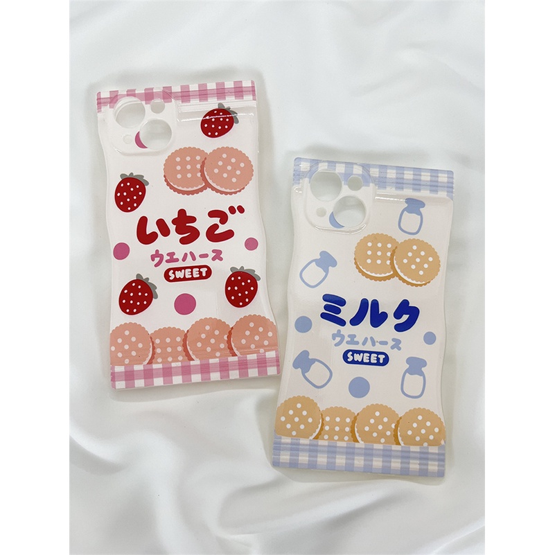 Soft Case Silikon Motif Susu Sapi Strawberry Untuk iPhone 14 13 12 11 Pro Max X Xr Xs Max 8 7 6 6s Plus