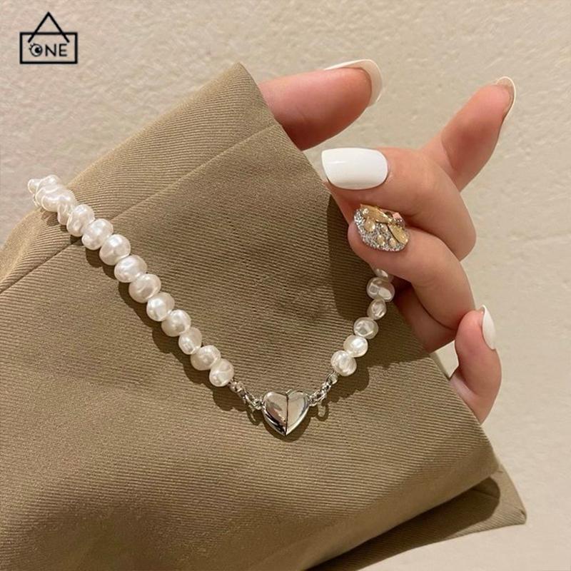 COD❤️Kalung Wanita Mutiara Cinta Serba Gesper Magnet Fashion Korea Desain Sense Aksesori Rantai Tulang Selangka-A.one