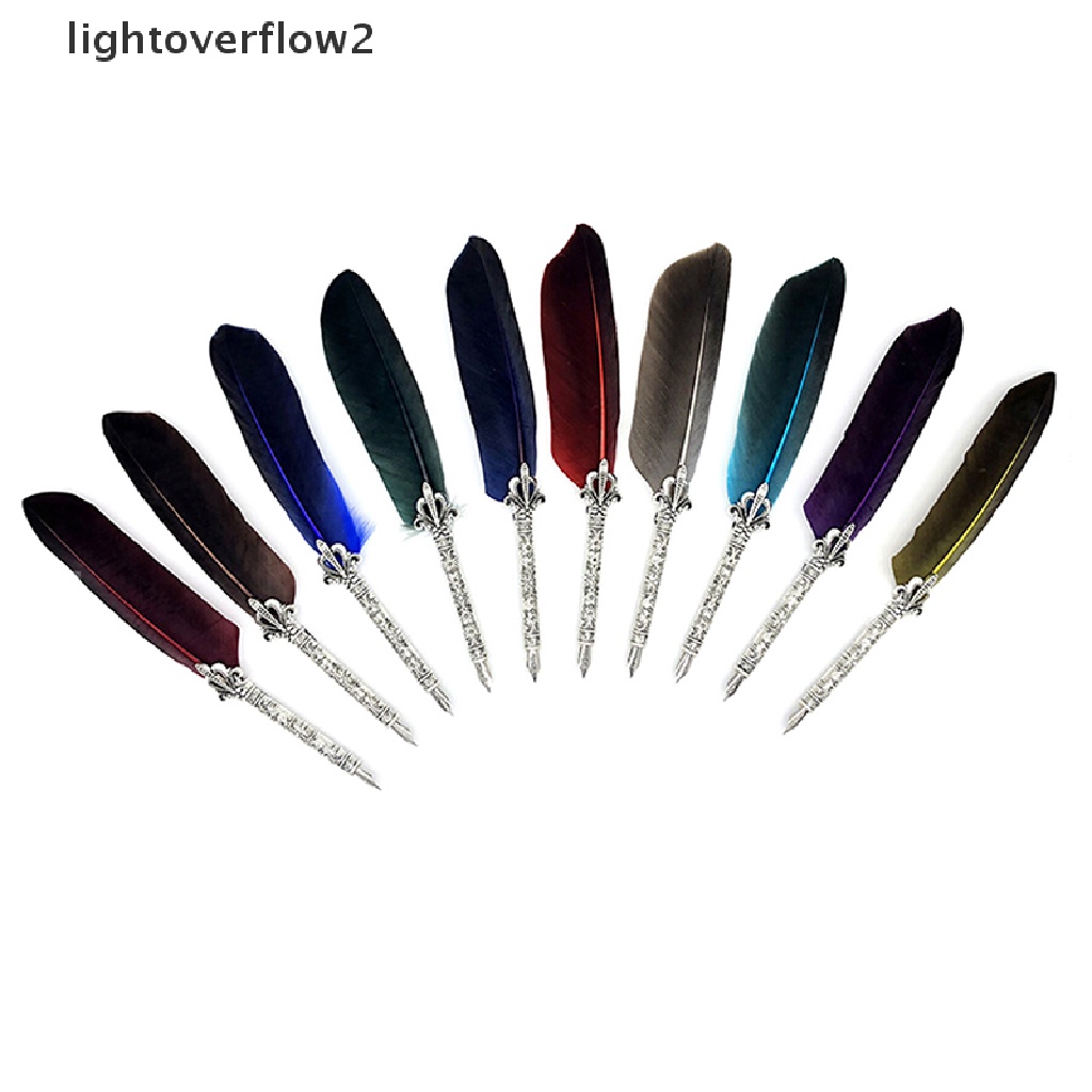 (lightoverflow2) 1 Set Pena Kaligrafi Bulu Dengan 5pcs Nib Metal Untuk Kantor