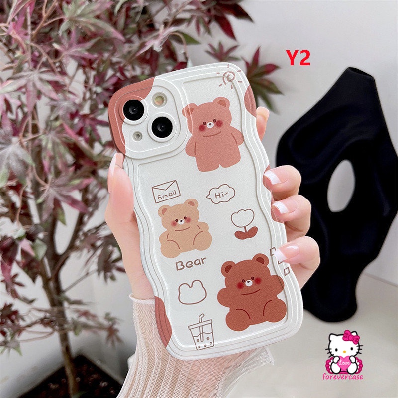 Casing Tepi Bergelombang Realme C53 C35 C25s C11 2021 C25Y C21Y C15 C12 C3 5i 6i 5s 5 C11 C25 C20 C20A C1 Ins Fashion Beruang Kartun Lucu Anti Jatuh Punggung Lembut TPU Case Cover