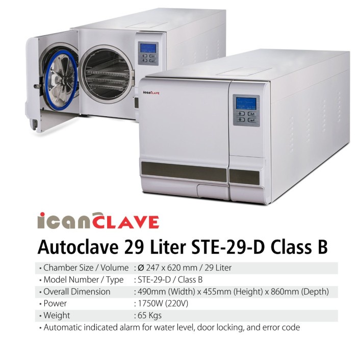 Autoclave IcanClave Steam Sterilizer STE 29 D Class B With Printer