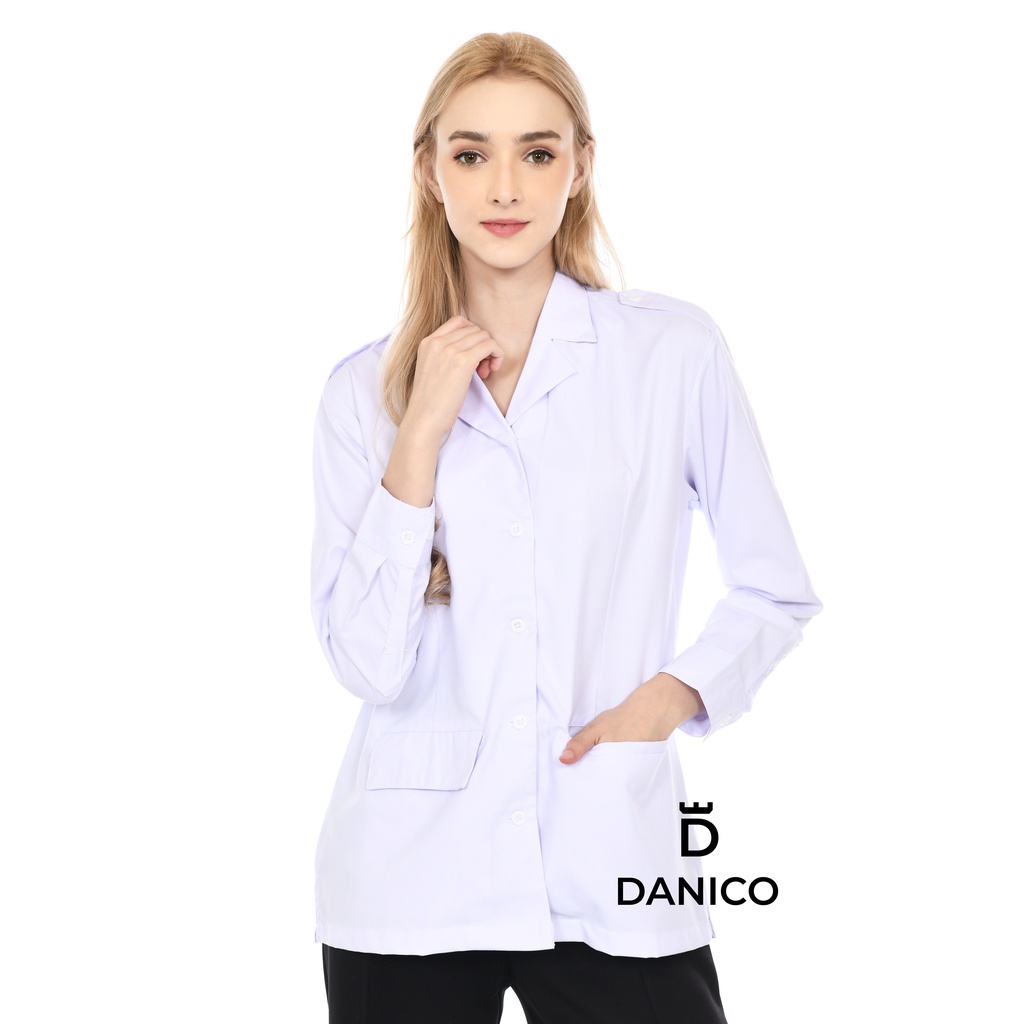 Seragam Kemeja Hem Wanita Putih Lengan Panjang Kerah Tidur V Neck PNS PDH 355