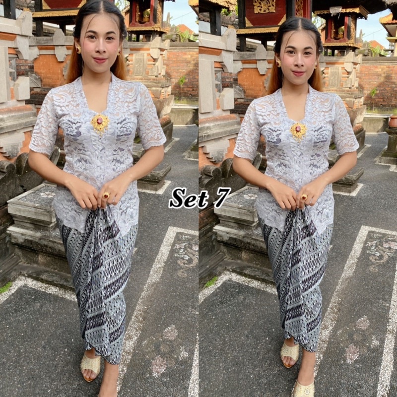 Setelan kebaya brokat lengan pendek set rok lilit