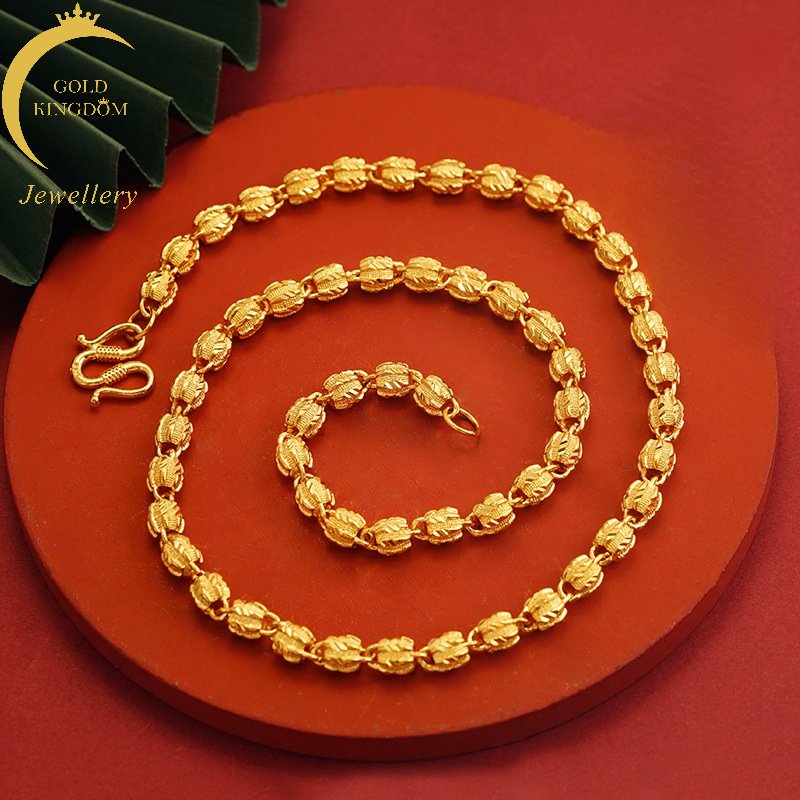 Goldkingdom Fashion Perhiasan Emas Asli Kadar 375 Bangkok Aksesoris Ready Stock Berongga Peach Core Kalung Pria Sederhana Kepribadian Ornamen Buram Rantai Kasar