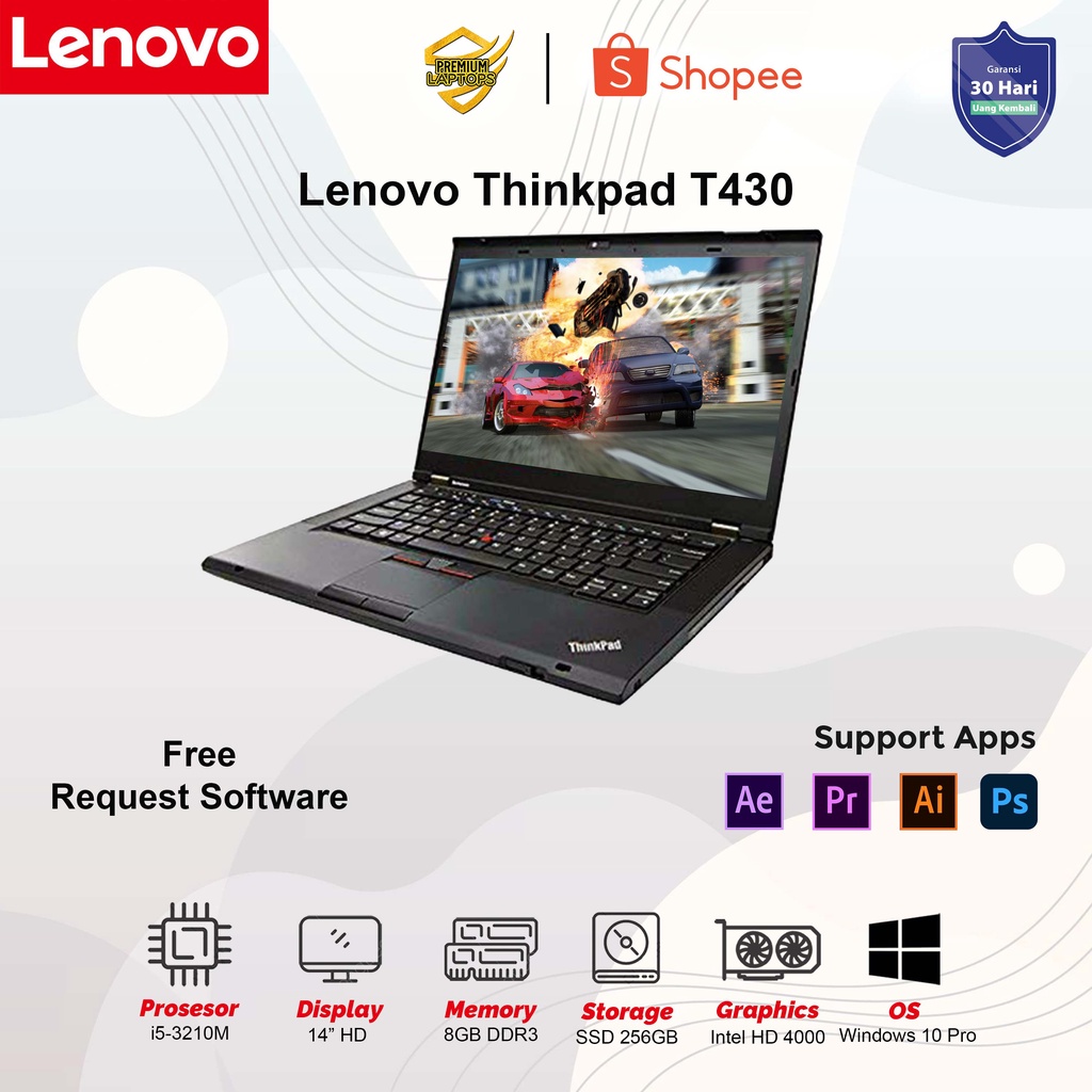 Laptop Lenovo Thinkpad T430 Intel Core i5-3320M RAM 8GB SSD 256GB Original Bergaransi