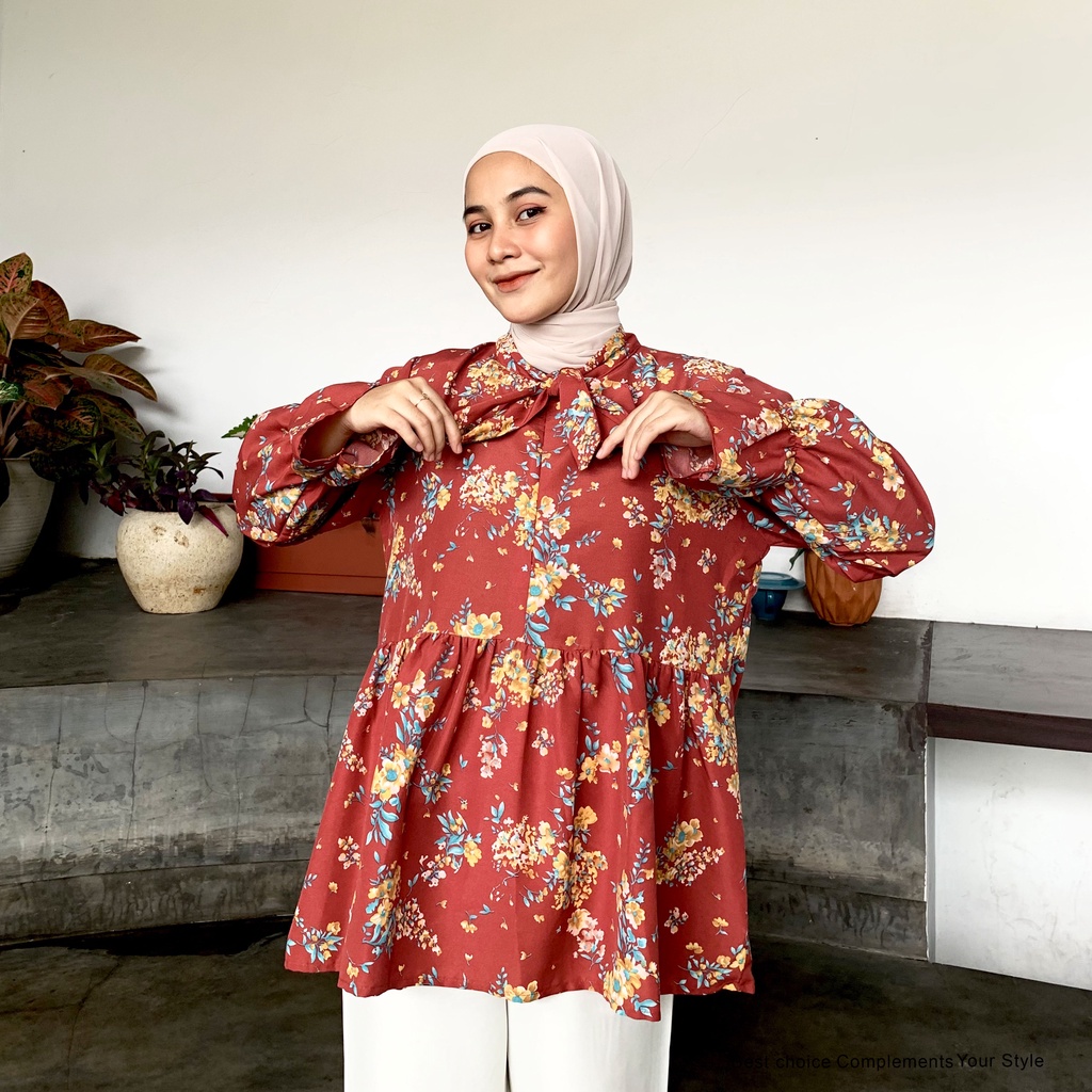 Qyara Blouse Atasan Wanita Motif Bunga By Mahyra