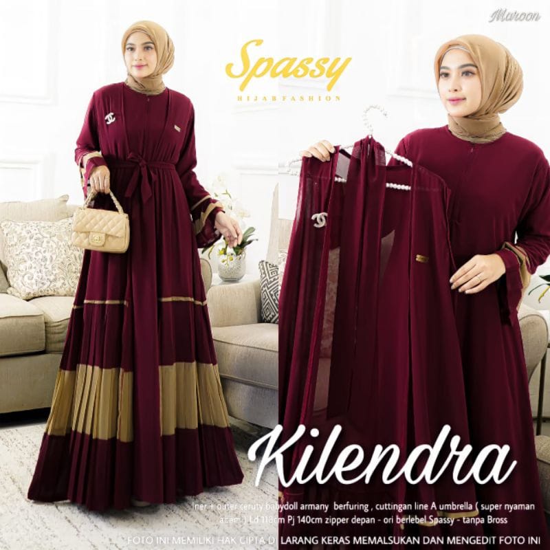 Kilendra Set Busana Muslim Wanita Terbaru Gamis Outer Set Baju Kondangan Wanita Kekinian Setelan Wanita Jumbo Ceruty Babydoll