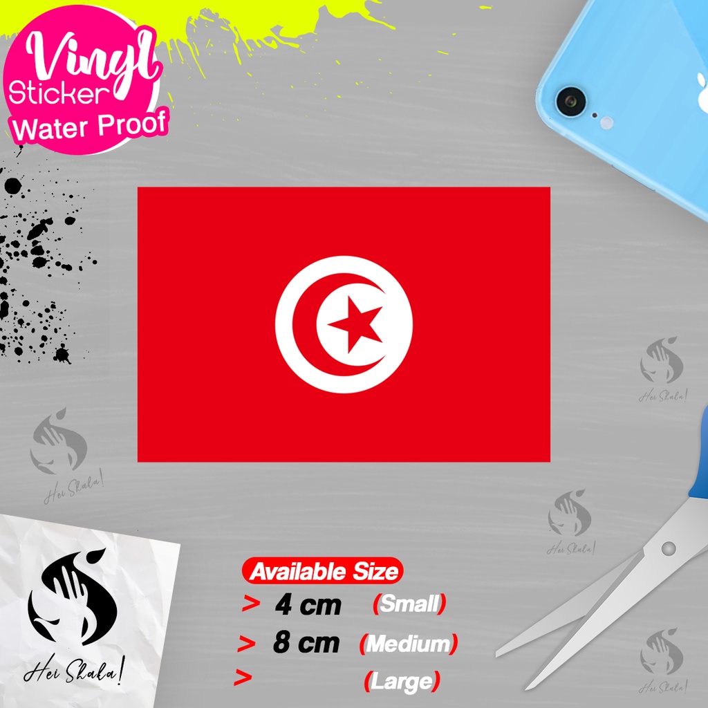 

Stiker Tunisia Sticker Vinyl Satuaan Motif Bendera Negara Dunia Bahan Anti Air