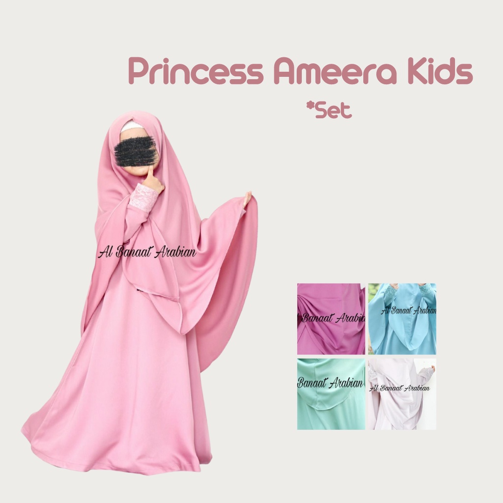 GAMIS ANAK SET KHIMAR SYARI POLOS PRINCESS AMEERA KIDS BY AL BANAAT