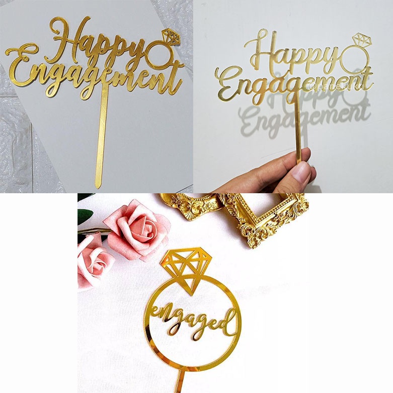 Cake Topper Akrilik Happy Engagement/ Tunangan/ Lamaran/ Hantaran/ hiasan kue tart toper kue acrylic