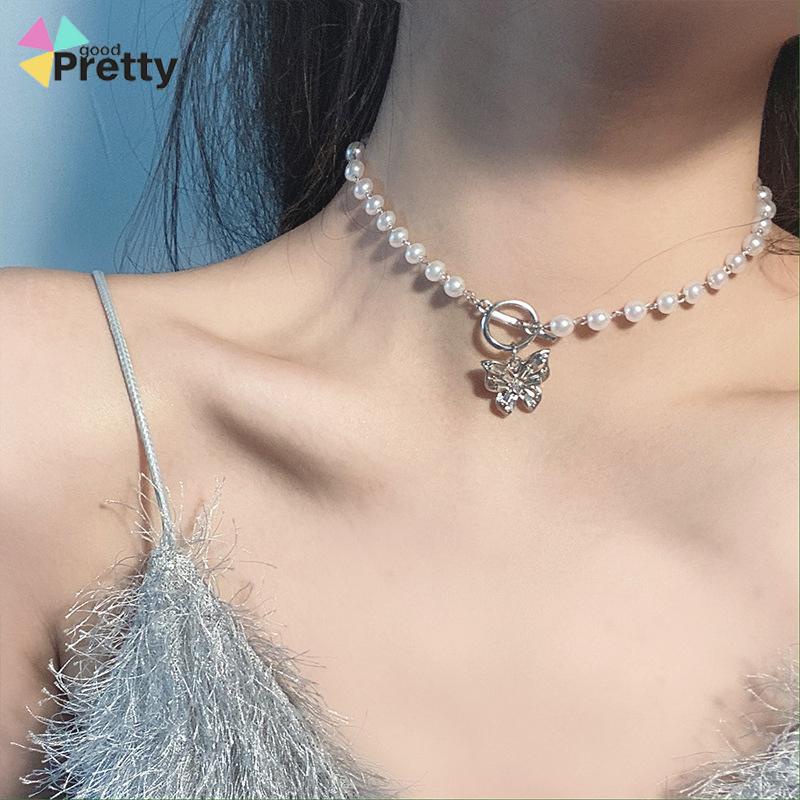 Kalung choker kupu-kupu mutiara yang cocok untuk semua temperamen peri - PD