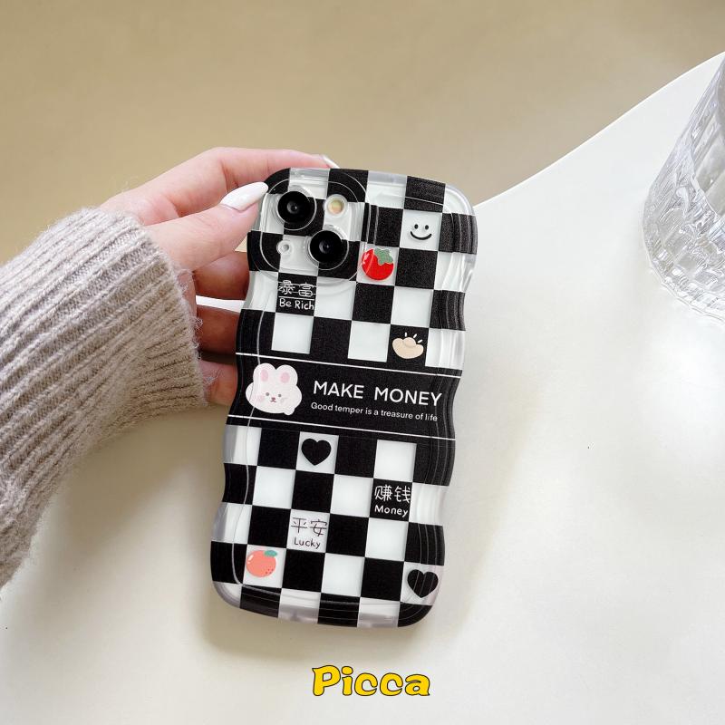 Baru Wavy Edge Case Realme 10 C53 C35 C15 C25 C21Y C25Y C11 2021 5 C12 C20A C1 C20 C25s C3 C20A C11 2020 5i 5s 6i Pasangan Checkerboard Bear Rabbit Shockproof Lembut Tpu Penutup Belakang