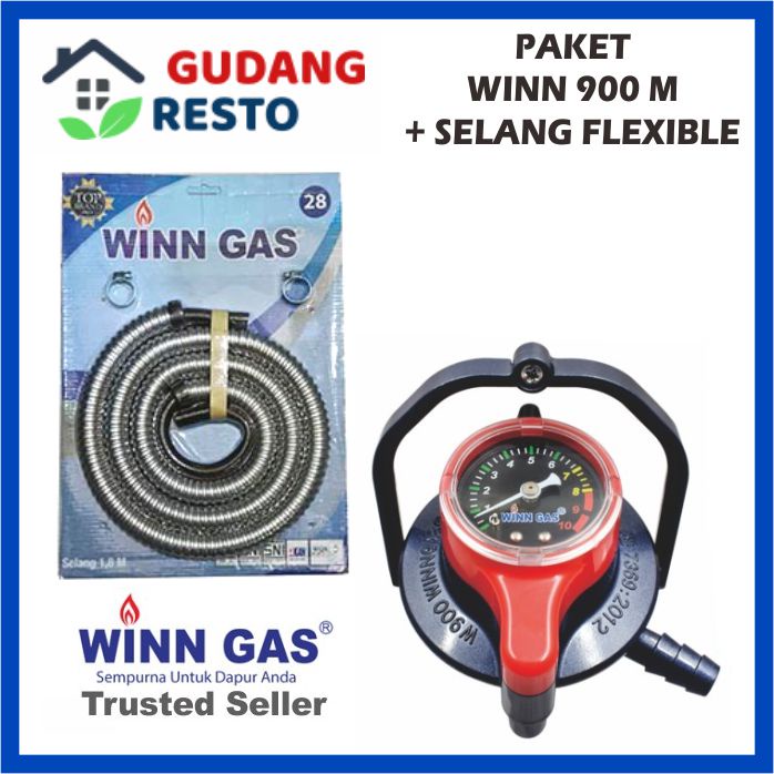 PAKET WINN 900 M + SELANG FLEXIBLE REGULATOR / KEPALA LPG KOMPOR GAS ELPIJI TABUNG 3KG 12KG PENGUNCI GANDA DILENGKAPI METER