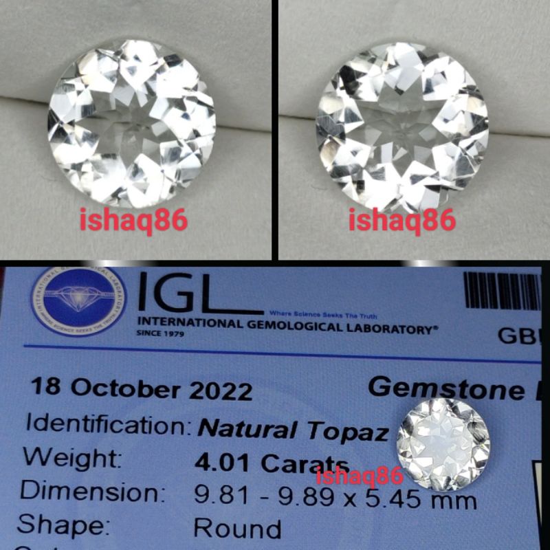 NATURAL COLORLESS WHITE TOPAZ PUTIH MEMO IGL LAB 2674 JAKARTA