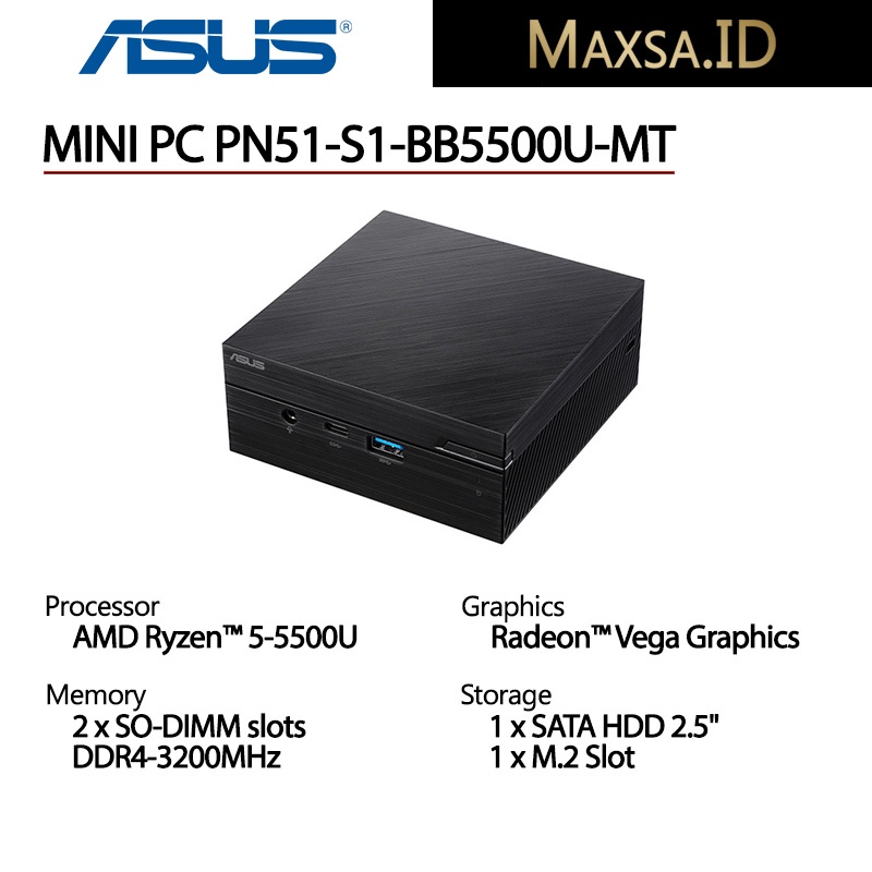 ASUS MINI PC PN51-S1-BB5500U-MT AMD Ryzen 5 5500 Barebone Only