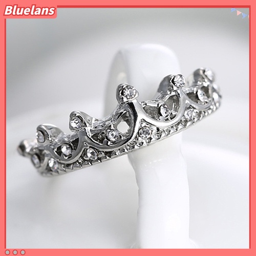Cincin Jari Bentuk Mahkota Ratu Lapis Perak Aksen Berlian Imitasi Untuk Hadiah Natal Wanita