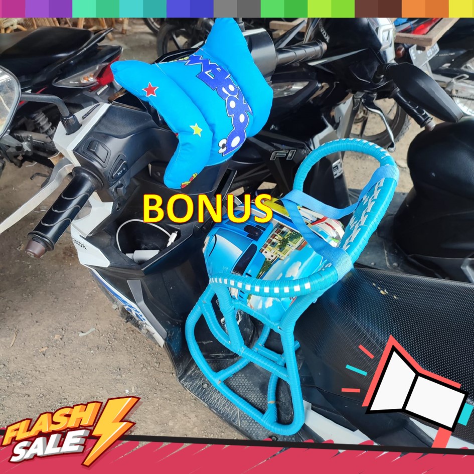 Boncengan Anak Motor Matic Full anyam Free Sabuk dan Bantal Stang / Kursi Boncengan Rotan / Bangku B