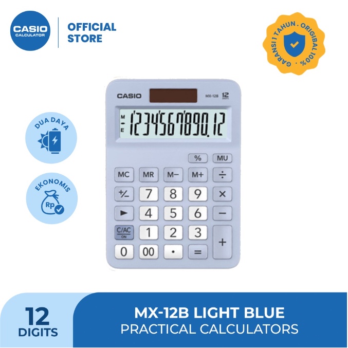 

CASIO MX-12B - LIGHT BLUE - Kalkulator Toko/Dagang - Standard - 12 digit