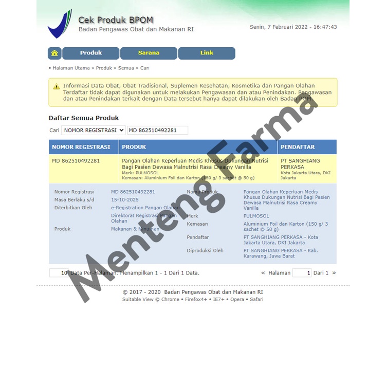 Pulmosol Vanila 150 Gram - Susu Nutrisi Kesehatan Pernapasan