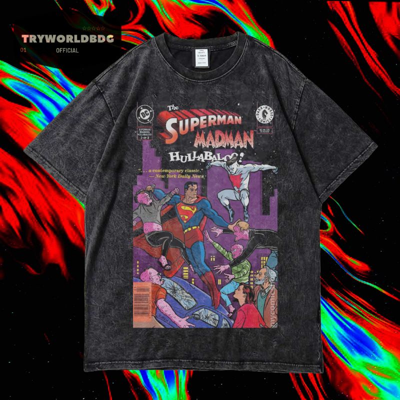 TRYWORLDBDG OFFICIAL "SUPERMAN" KAOS OVERSIZED | KAOS WASHED | KAOS KARTUN | STONE WASH | OVERSIZED 