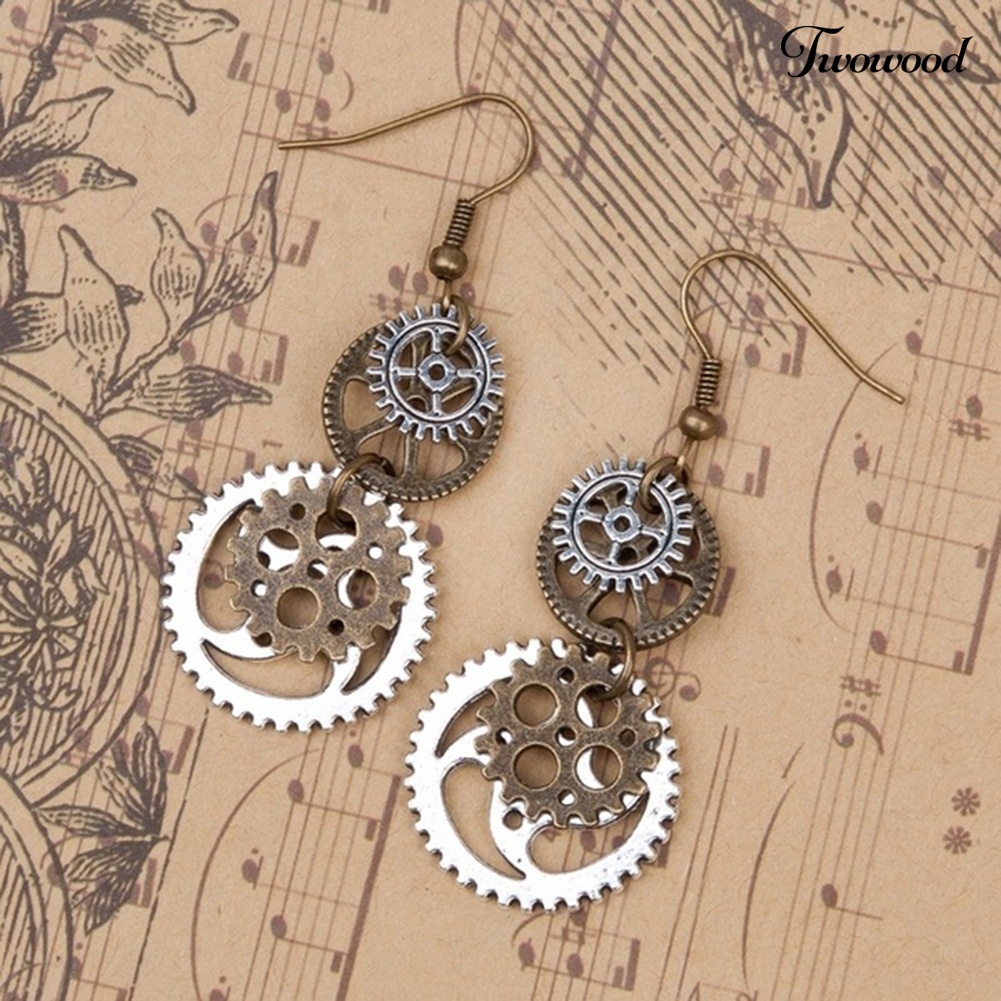 Anting Kait Wanita Dengan Liontin Gear Gaya Steampunk Untuk Pesta