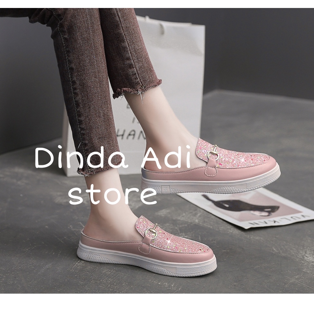 Dinda sepatu wanita slip on Glitter hanabi kekinian 2022 model terbaru warna hitam dan pink ukuran 37-40