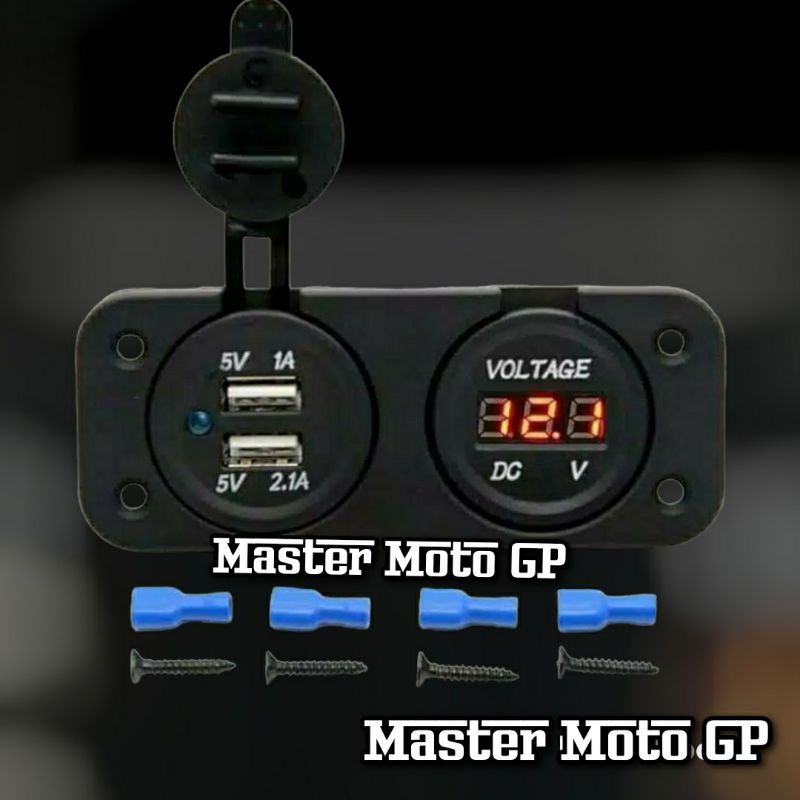 volt meter plus Usb charger HP Voltmeter dan charger chager casan hp Voltmeter Aki motor import Fazzio nmax pcx lexi aerox vario mio beat ADV Lexi Xmax