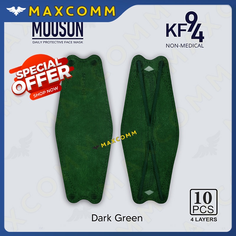 Masker Mouson KF94 Warna Dark Green isi 10 Masker Non Medis Sekali Pakai 4 ply