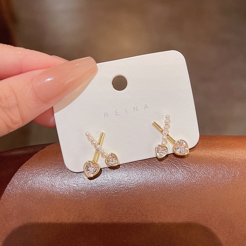 Anting Tusuk Sterling silver 925 Desain Hati Hias Zircon + Mutiara Mewah Untuk Wanita