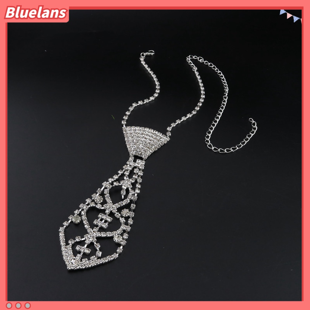 Bluelans Unisex Necklace Necktie Shape Rhinestone Inlaid Fashion Tie Hollow Out Chain Necklace Jewelry