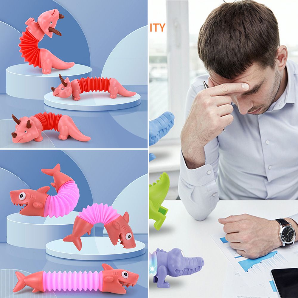 Luminous Sensory Spring Tube Toy Telescopic Pop Tube Toy Changeable Fidget Toy Dinosaur/Dolphins/Crocodiles/Sharks