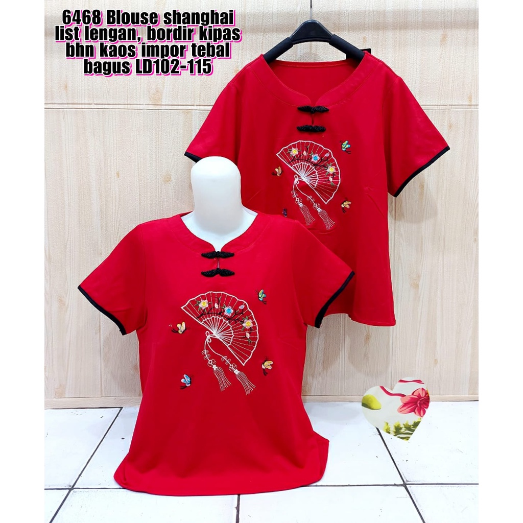 KD MC 6468 blouse shanghai list lengan,bordir kipas