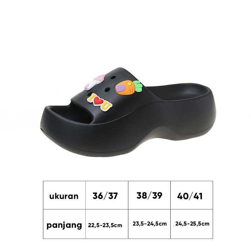 Lazy Bear Sandal Wedges Jibbitz Slip On / H14 Sendal Jalan-jalan Wanita Comfy EVA Korea / Sandal Jelly Fuji Motif Bear