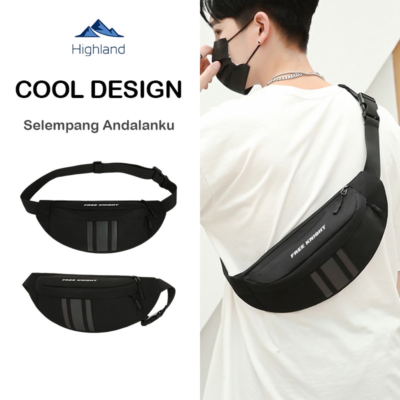 COD Highland Tas Selempang Pria Bahan Nilon Tas Kekinian Unisex Waistbag Tas Santai TS221