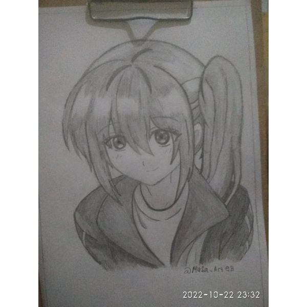sketsa anime kertas hvs hitam putih gambaran sendiri