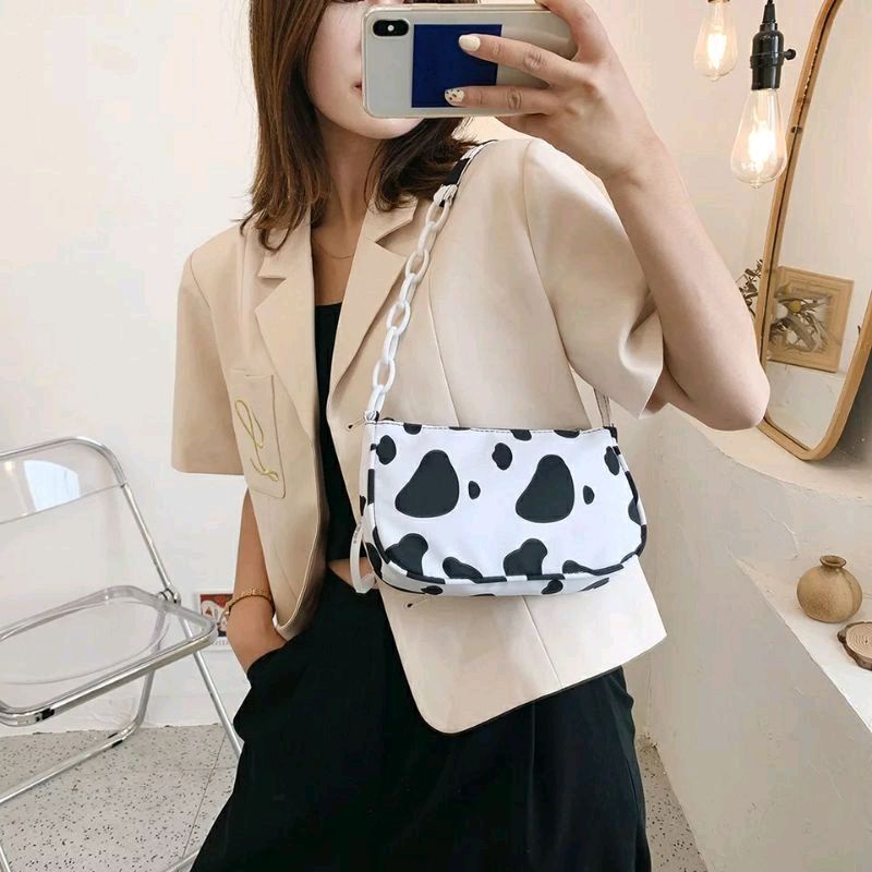 Tas Bahu Cow Pattern Shoulder Bag Sapi Rantai Shoulder Bag Tas Bahu