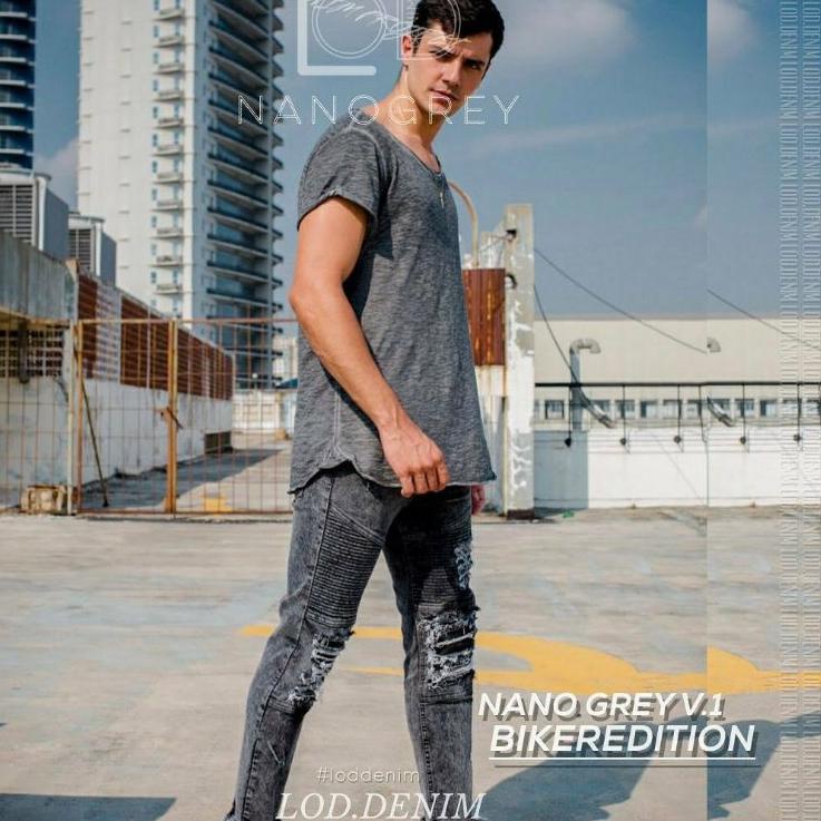 Harga Bersahabat LOD.DENIM - Celana Panjang Jeans Biker Ripped Denim NANOGREY